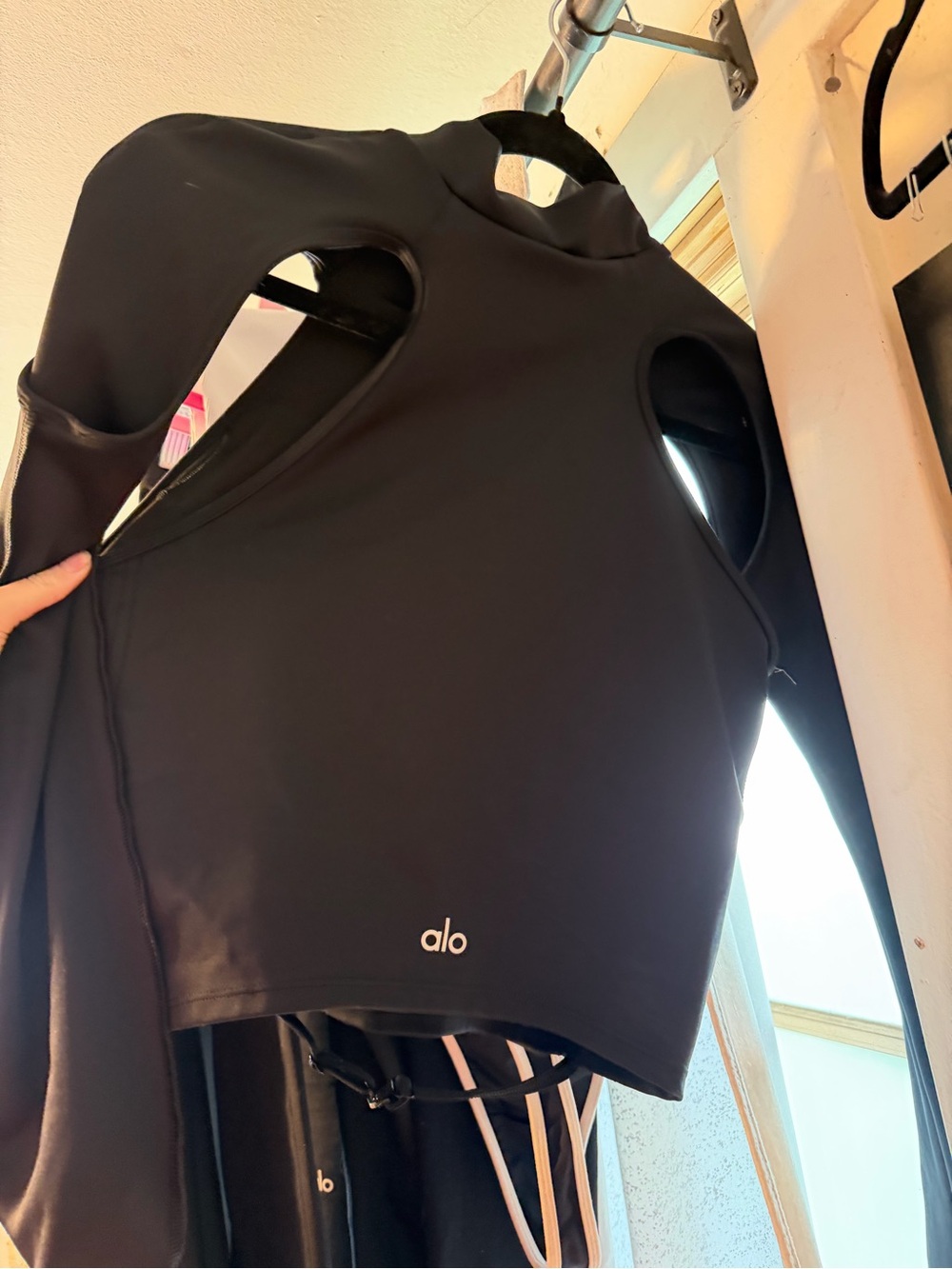 ALO Yoga Black High Neck Cutout Long Sleeve Crop Top